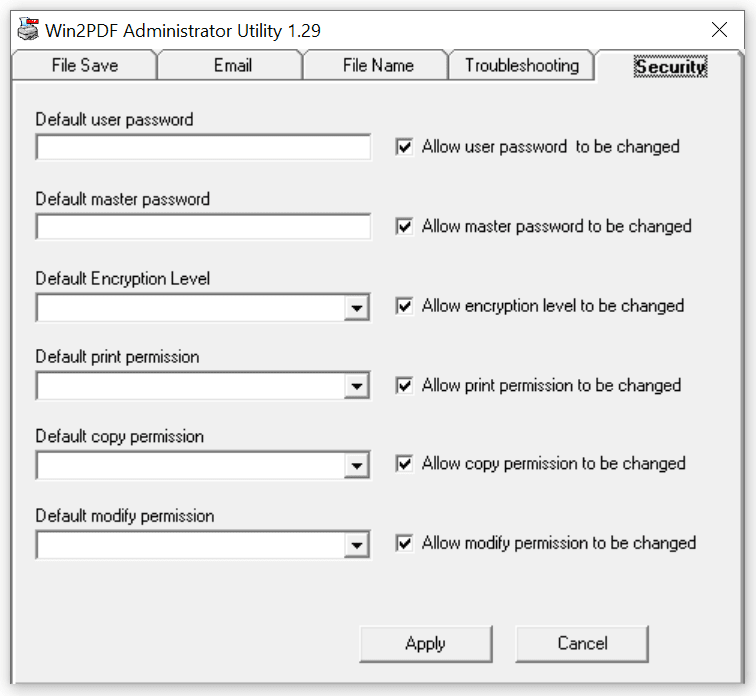 Win2PDF Admin Utility Security Configuration