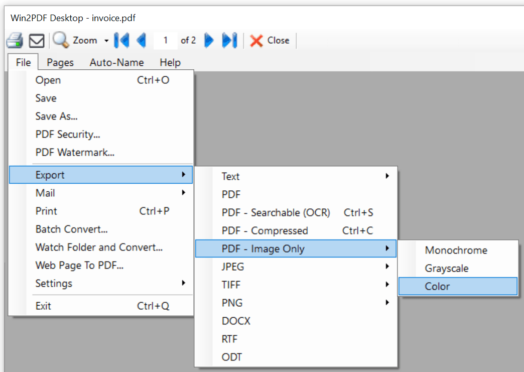 Win2PDF Desktop - Export Options