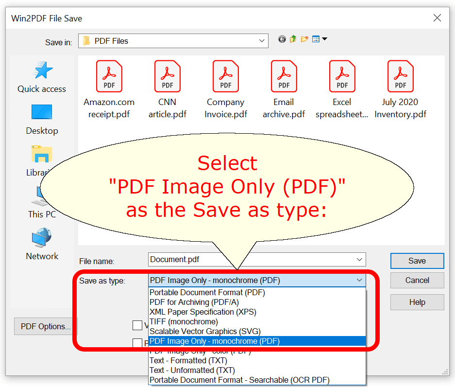 Main Win2PDF File Save Window