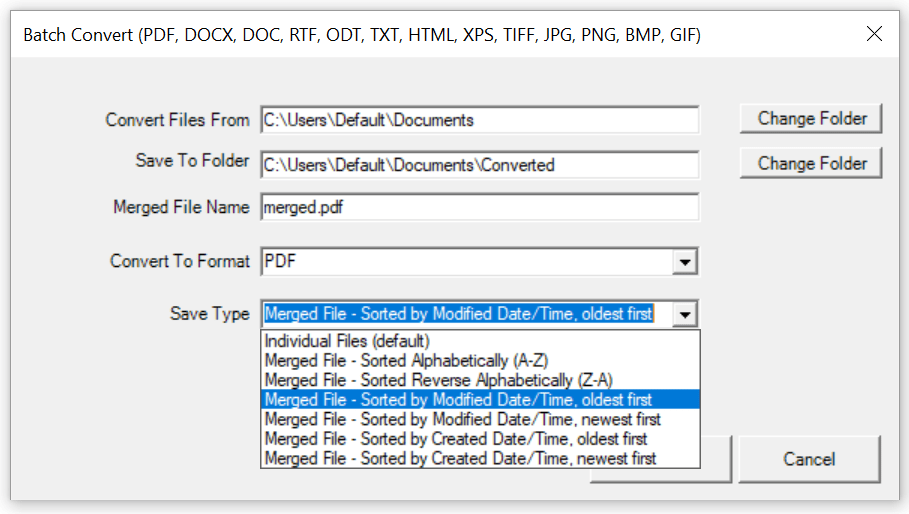 Win2PDF Desktop - Batch Convert Save Type