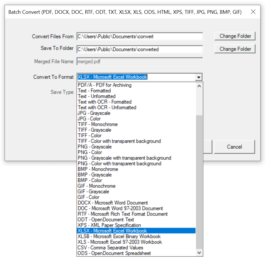 Win2PDF Desktop - Batch Convert XLS to XLSX
