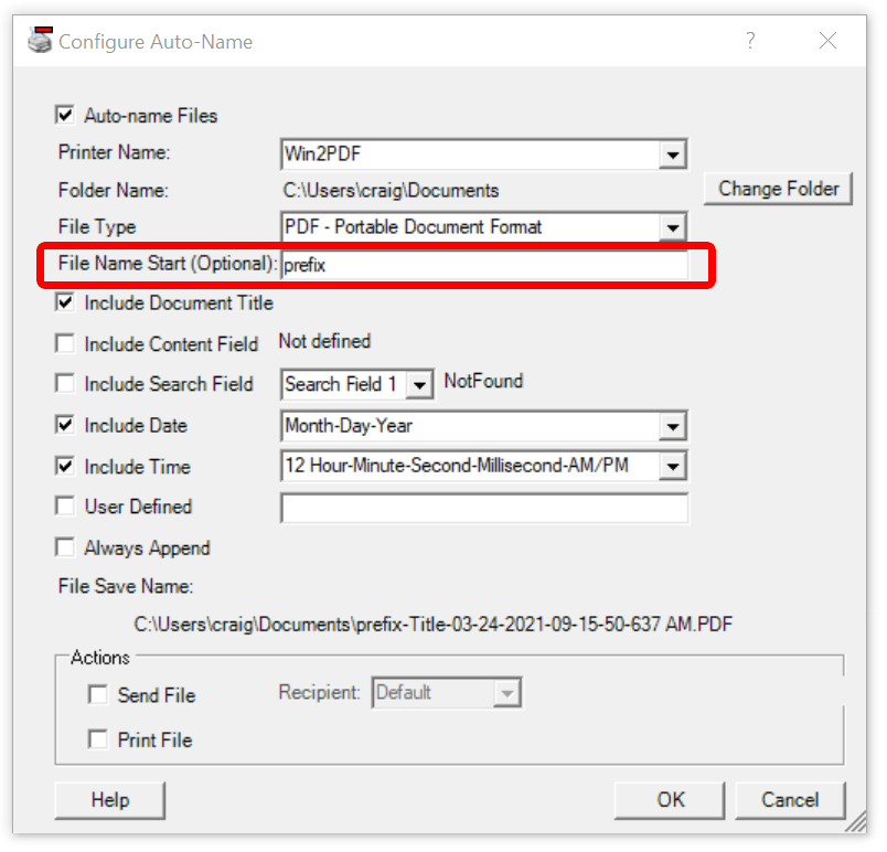 Auto-name Settings - File Name Start