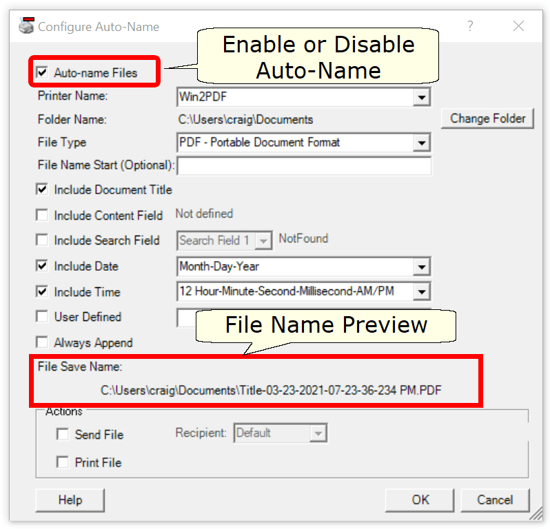 Win2PDF Desktop Configure Auto-Name