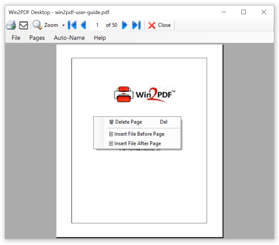 Win2PDF Desktop - Insert File Menu