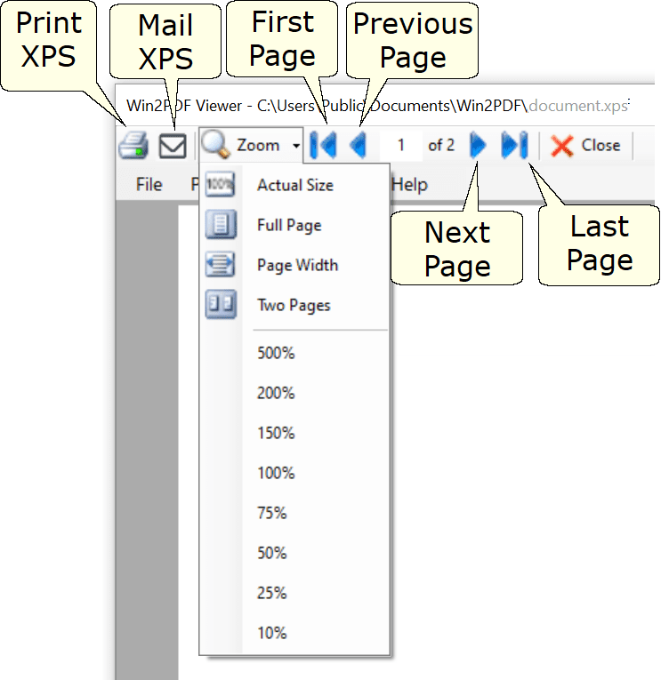 Win2PDF Desktop - XPS Viewer Controls