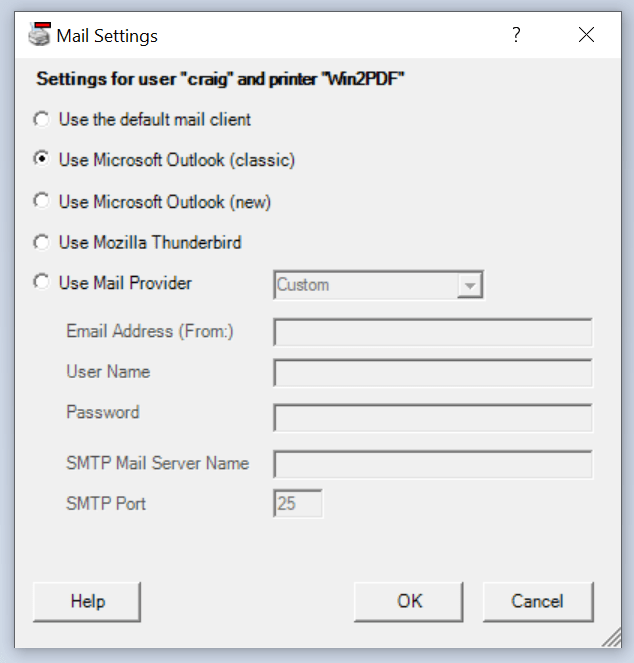 Win2PDF Mail Configure Outlook